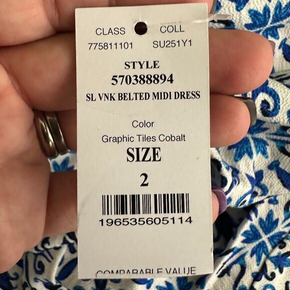 NWT White House Black Market Belted Midi Dress Graphic Tile Cobalt 2 #WHBM12 - Picture 5 of 8